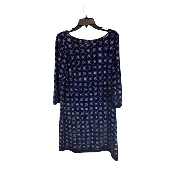 Tommy Hilfiger Geometric Print Sheath Dress Size 8 Purple Green 3 /4 Sleeve - Picture 1 of 8